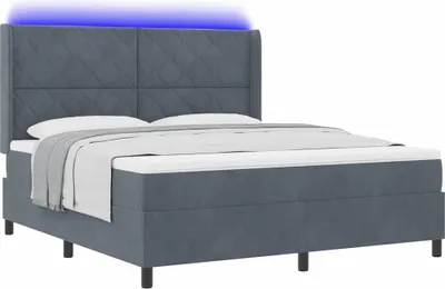 Produktbild von vidaXL Boxspringbett mit Matratze mit LED Dunkelgrau 180 x 200 cm Samt