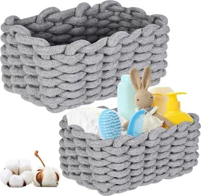 Produktbild von Famanu Aufbewahrungskorb aus Baumwollseil - Grau, 27 x H 17 cm + 33 x H 22 cm