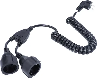Produktbild von as-Schwabe 2-fach Spiralkabel 2-4m dehnbar Schukostecker 230V 16A Schwarz IP20