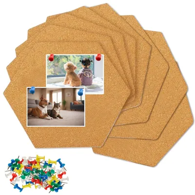 8er-Set sechseckige Korkbretter, selbstklebend, mit 40 Pinnnadeln