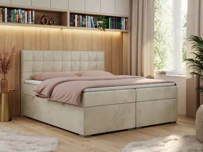 Produktbild von Boxspringbett, Doppelbett, Polsterbett mit Kopfstütze, Bettkasten - CARMEN - 180x200 - Beige - Velvet - H3