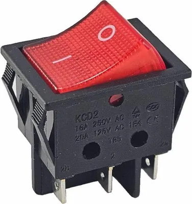 Produktbild von Umschalter Ein/Ein 6 Pin 16A 250 rot beleuchtet, Wippschalter, Geräteschalter