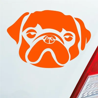 Produktbild von Auto Aufkleber süsser Mops Hund Dog Tier niedlich Puppy Kopf 13x9 cm Orange Sticker Heckscheibenaufkleber