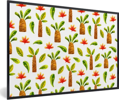 Produktbild von MuchoWow® Gerahmtes Poster Dschungel - Blätter - Muster 90x60 cm - Poster mit Schwarzem Bilderrahmen Wandposter Rahmen Foto Bilder - Fotorahmen - Foto-Plakat