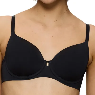 A close-up shot of a black bra worn by a person.