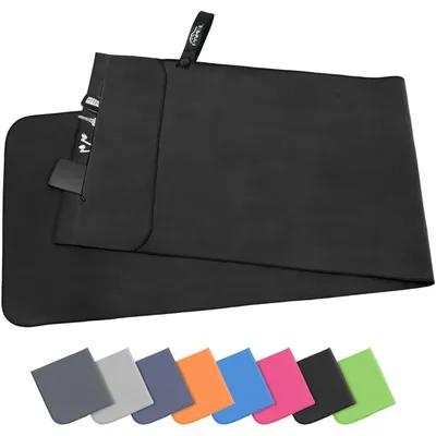 Obrázek produktu pro Fitness ručník 120x50 cm, mikrovlákno, rychleschnoucí, s kapsou, černý