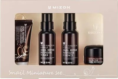 Produktbild von Mizon Snail Miniatur-Set: Schaumreiniger 30 ml + Repair Essence 50 ml + Repair Toner 50 ml + All In One Cream 15 ml