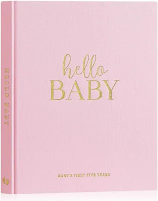 Produktbild von Lanpn Hello Baby Tagebuch Mädchen Junge Leinen Hardcover Rosa 154 Seiten