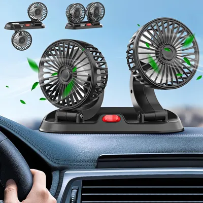 Produktbild von Autolüfter, Doppelkopf-Tischventilator, 360° Drehbarer Auto Ventilator mit 2 Geschwindigkeiten für LKW-SUV-Wohnmobil