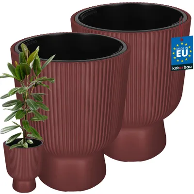 Image de KOTARBAU® Lot de 2 Pot de Fleur Pot Plastique Plante Ø 39 cm avec Bac Intérieur Pot de Jardin Pot de Fleur Exterieur H : 49 cm PVC