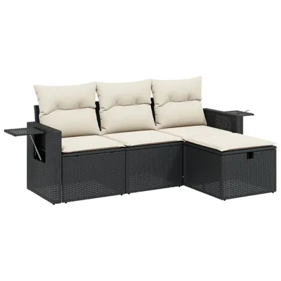 Obrázek produktu pro vidaXL 4dílná zahradní sedací souprava s polštáři Black Poly Rattan