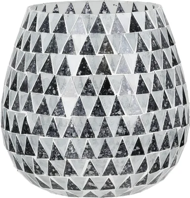 Produktbild von Gilde Windlicht, "Triangle", Glas, klar, silberfarben, weiß, VE 3, H. 15 cm, D. 15 cm Höhe: 15.00 cm Durchmesser: 15.00 cm 55812