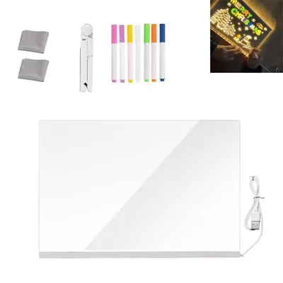 Produktbild von Acryl Notiztafel,A4 LED Zeichnung Pad 30*20CM,mit 7 Farben Stift,Mit Verstellbarem Ständer,Abwischbar, Notizblock, Schreibtafel, Memo