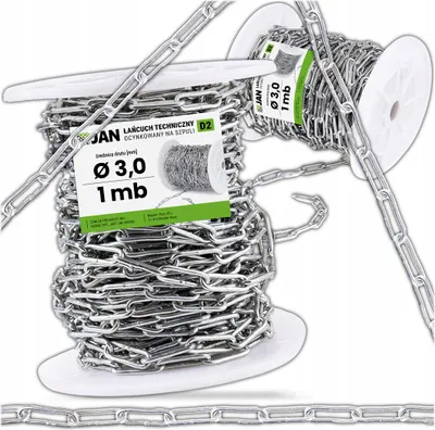 Zdjęcie produktu dla Łańcuch Gospodarczy Techniczny D2 fi 3,0mm OCYNKOWANY MOCNY na METRY 1mb