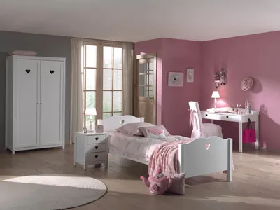 Produktbild von Set Amori best. aus: Einzelbett, Nachtkonsole, Schreibtisch und Kleiderschrank 2-trg., Weiß