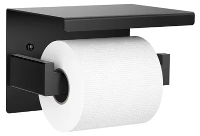 Productafbeelding van Toiletrolhouder zonder boren, zelfklevende toiletrolhouder met 2 bevestigingsmogelijkheden, toiletrolhouder van roestvrij staal met opbergruimte, toiletrolhouder voor wandmontage, geschikt voor keuken en badkamer, zwart