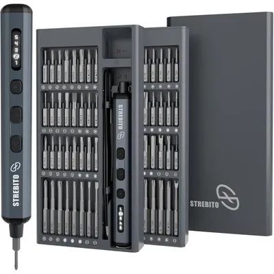 Productafbeelding van Precisie-elektrische schroevendraaier set, 70-delig, met 5 koppelstanden en digitale display, 64 magnetische bits, grijs