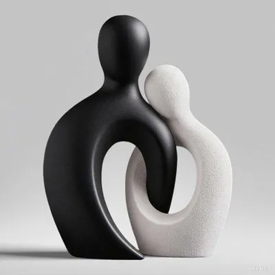 Immagine prodotto di Set di 2 sculture in Vetroceramica moderna (nero e bianco) – figure decorative per soggiorno, camera da letto e ufficio