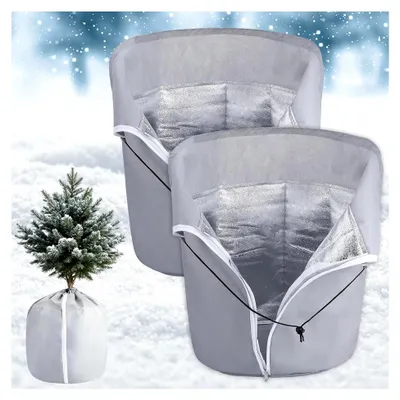 Produktbild von 2 Stück Topfschutz für Pflanzen, Frostschutzbeutel für Topfpflanzen, Wintertopfschutz mit Aluminiumfolie, Reißverschluss und Kordelzug (45×50 cm, Grau)