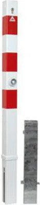 Produktbild von Absperrpfosten aus Vierkant-Stahlrohr 70x70 mm, umlegbar mit Profilzylinderschloss und Dreikantverschluss, zum Einbetonieren ohne Lackierung