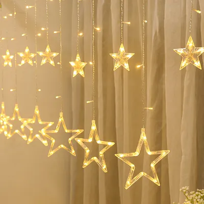 Produktbild von Jiubiaz LED Lichterkette 12 Sterne Lichtervorhang Lampe Innen Deko Party Warmweiß