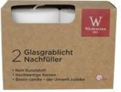 Produktbild von 2er Set Kerzen für Glasgrablichte (Nachfüllkerzen) in Weiß, 44 Stunden Brenndauer