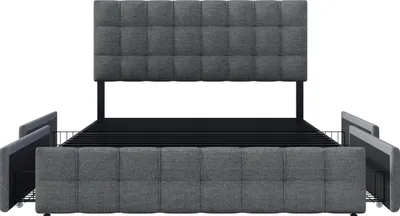 Produktbild von Flieks Polsterbett 140x200cm Doppelbett mit Schubladen und Lattenrost, Stauraumbett Funktionsbett Holzbett Ehebett, Leinenmaterial, grau