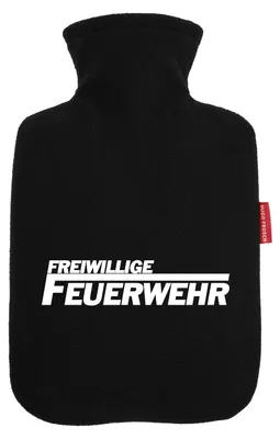 Produktbild von Huuraa Wärmflasche Freiwillige Feuerwehr 1,8 Liter Black Classic Veloursbezug Bettflasche Geschenkidee