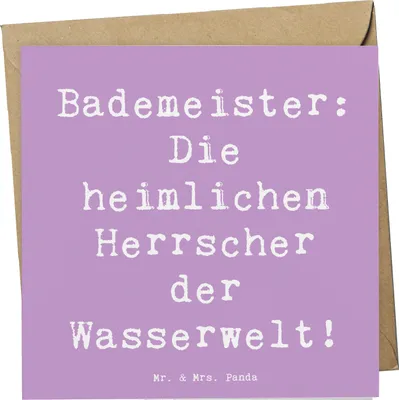 Produktbild von Mr. & Mrs. Panda Grußkarte Spruch Bademeister Herrscher - Lavendeltraum - Geschenk, Beruf, Schwimmen, faltkarte, anlasskarte, Geschenke mit Herz, Berufsprodukte