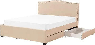 Produktbild von BELIANI Polsterbett Beige 180 x 200 cm 4 Schublade Leinenoptik Mit Bettkasten Verziertes Kopfteil Klassisch