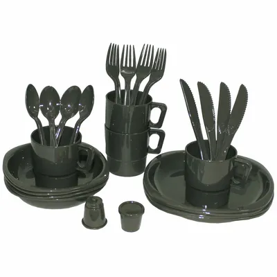 Obrázok produktu pre Plastový riad MFH Camping, 26 kusov, olivový