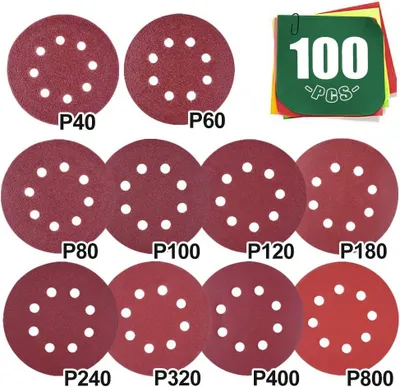 Produktbild von Schleifpapier, K?rnung 100, 125-mm-Schleifscheiben (K?rnung 40, 60, 80, 100, 120, 180, 240, 320, 400, 800), Schleifscheiben, Schleifpapier, Exzenterschleifer fš¹r Holz, Metall, Glas, Auto, Feinpolieren