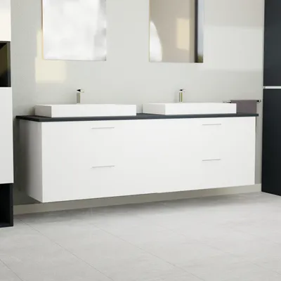 Produktbild von Garlivo Waschbeckenunterschrank GLA-160 Weiss mit Schubladen, Badezimmer Waschtischunterschrank hängend , Breite 160 cm, Soft-Close, Push-to-Open/ Tip-On