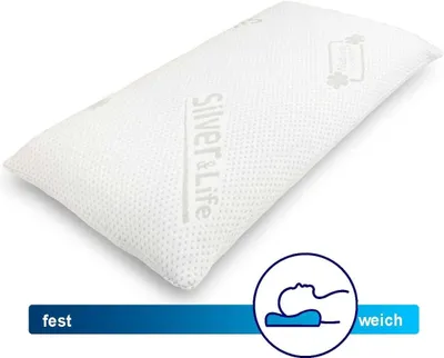 Produktbild von Orthopädisches Nackenstützkissen Silver Neck - viscoelastisches Kopfkissen aus Memory-Schaum mit Silber- und Life-Bezug - 70x34cm - Höhe 12cm