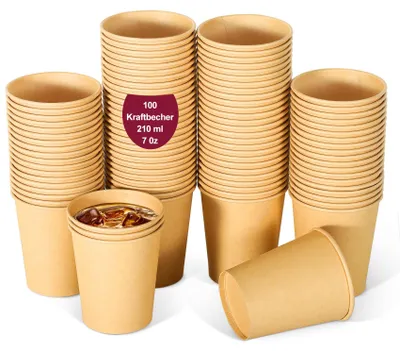 Papierbecher 210 ml, 100 Stück, braun, Einwegbecher für Kaffee & Tee