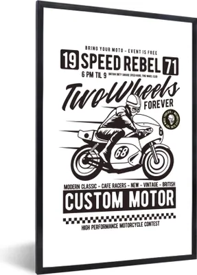 Produktbild von MuchoWow® MuchoWow® Gerahmtes Poster Motorrad - Mann - Vintage - Zeichnung 60x90 cm - Poster mit zchwarzem Bilderrahmen - Kunst