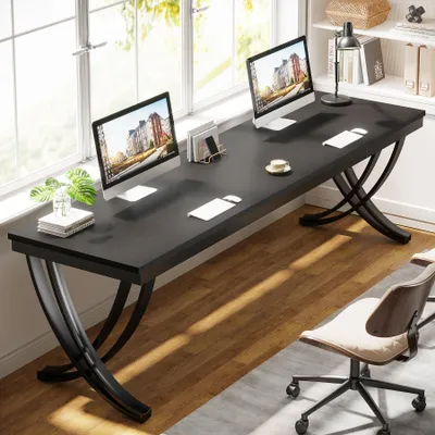 Immagine prodotto di Scrivania per computer per 2 persone, scrivania extra lunga da 200 cm, ampia scrivania doppia per due persone, postazione di lavoro con gambe eleganti