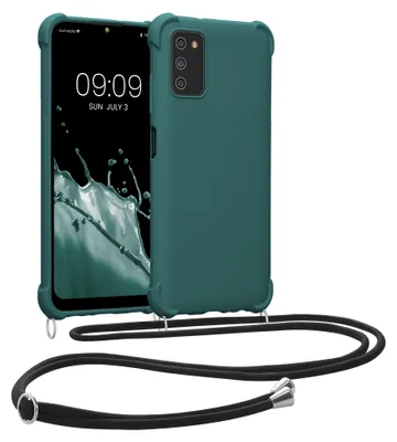 Produktbild von kwmobile Necklace Case kompatibel mit Samsung Galaxy A03s Hülle - Cover mit Kordel zum Umhängen - Silikon Schutzhülle Petrol