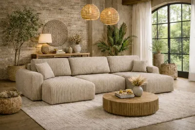 Produktbild von Kaiser Möbel Ecksofa mit Schlaffunktion und Bettkasten U-Form Ariel U XL, Cordstoff Poso, Dunkelbeige