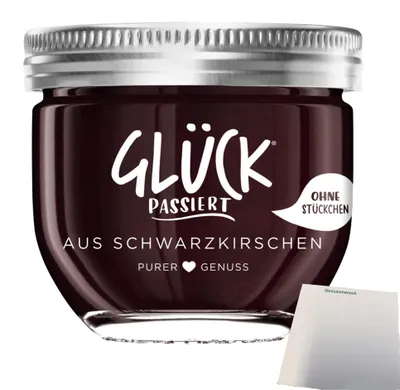 Produktbild von Glück Passiert aus Schwarzkirschen (230g Glas) + usy Block