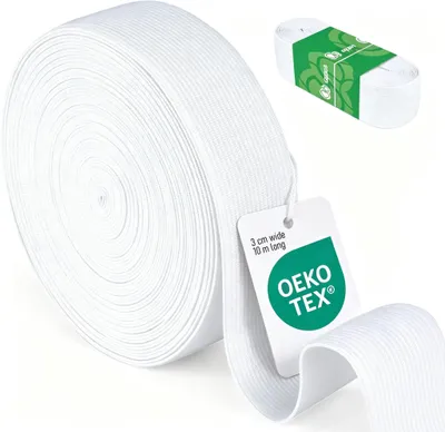 Produktbild von Gummiband - 30 mm breit - 10 Meter lang - Elastische Gummilitze zum Nähen und für Handarbeiten - Weiß