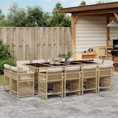 Productafbeelding van Maison Exclusive - Tuinset voor de tuin, 13-delig, met kussens, beige, van polyrotan