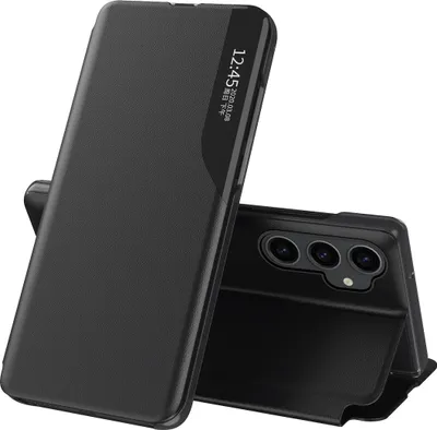 Image de Etui pour Samsung Galaxy S23 FE, étui en cuirPolyuréthaneavec fenêtre et fonction stand noir