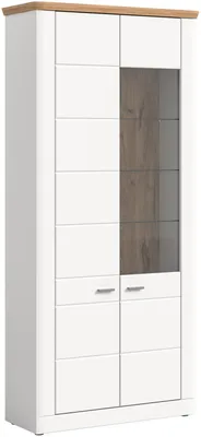 Produktbild von Vitrine - 94 x 205 cm - 2 Türen - Nox Eiche Nachbildung - Weiß matt