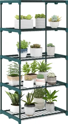 Produktbild von Pflanzenregal 5 Etagen – Blumenständer Metall Garten, Dunkelgrün, 67x49x138 cm