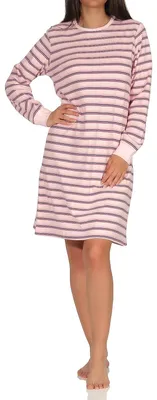 Produktbild von Damen NachthemdSleepshirt langarm gestreift mit Bündchen - auch in Übergrössen ; rosa , 36