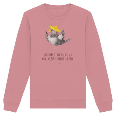 Produktbild von Mr. & Mrs. Panda Baumwoll Pullover Rabe Sombrero Größe XS - Canyon Pink - Geschenk, Sweatshirt, Lustige Sprüche, glücklich sein, Vogel, Spruch Positiv, Vögel, Elster
