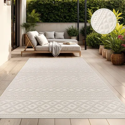Produktbild von TT Home In-& Outdoorteppich Wetterfest Balkon Schlafzimmer Boho Skandi Motiv Unifarben Geometrische Optik Moderner Style Größe 200x290 cm