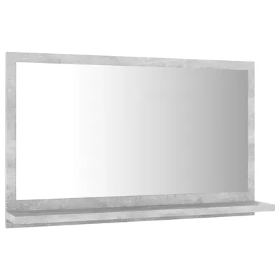 A rectangular mirror with a concrete gray frame and a shelf below it, isolated on a white background.