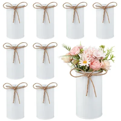 8 weiße Metallvasen 15 cm für Tischdekoration Hochzeit